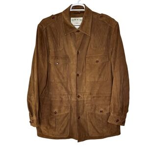 Orvis Jacket Men's XL Suede Leather Brown Utility Field Hunting Safari EUC